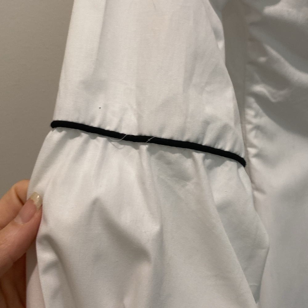 White Long Sleeve Blouse with Black Trim Size Small, Classic Chic Style - Picture 6 of 14